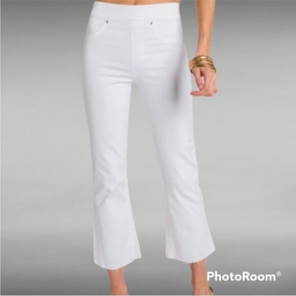 SPANX White wide ifrayed hem High Rise Elastic waist cropped Jeans Small - Picture 1 of 8